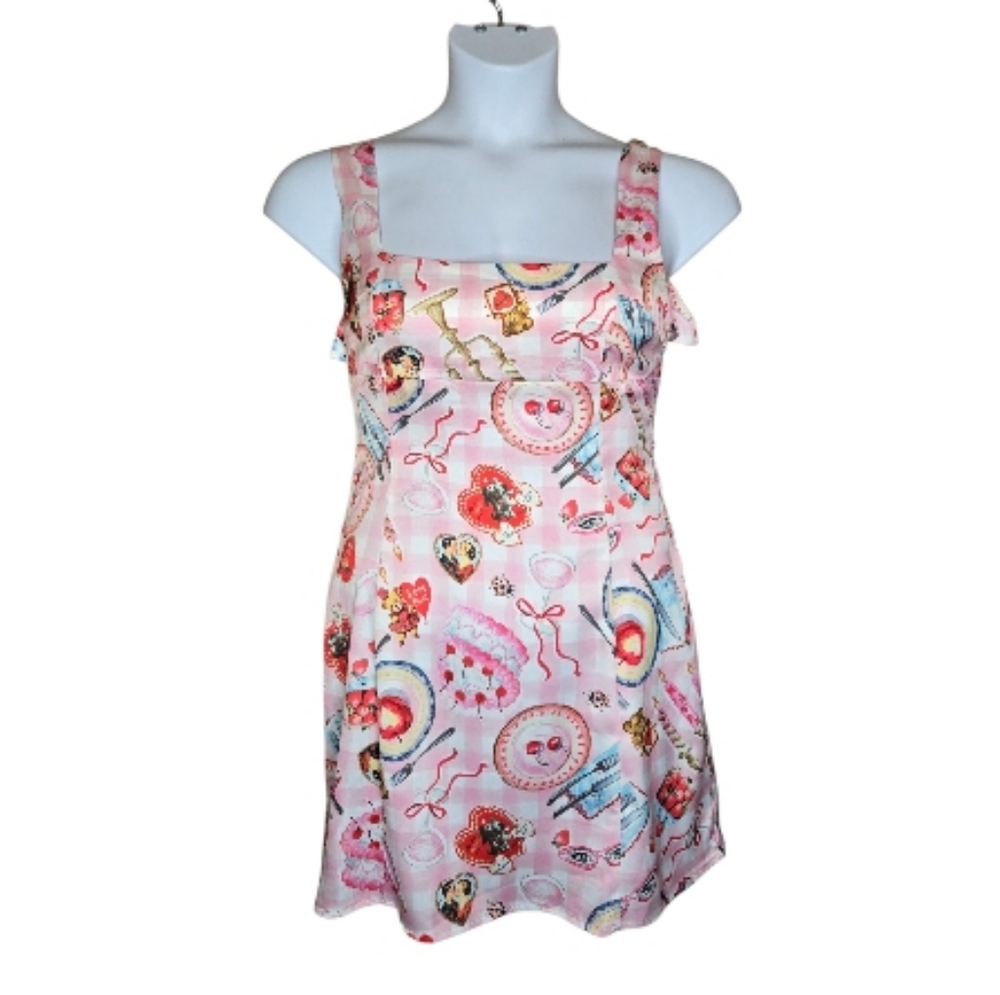URBAN OUTFITTERS viral Valentine Bri double bow satin mini dress M - Picture 3 of 12